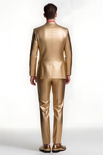 Golden Single Breasted Peak Lapel Men's Prom Suits